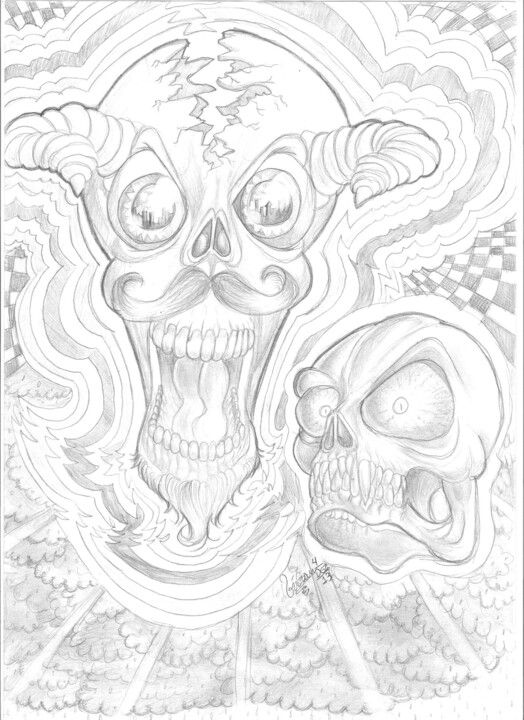 Drawing titled "Skulls" by Vívian Lima, Original Artwork, Pencil