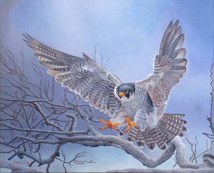 Pittura intitolato "Falcon" da Vívian Lima, Opera d'arte originale, Inchiostro Montato su Telaio per barella in legno