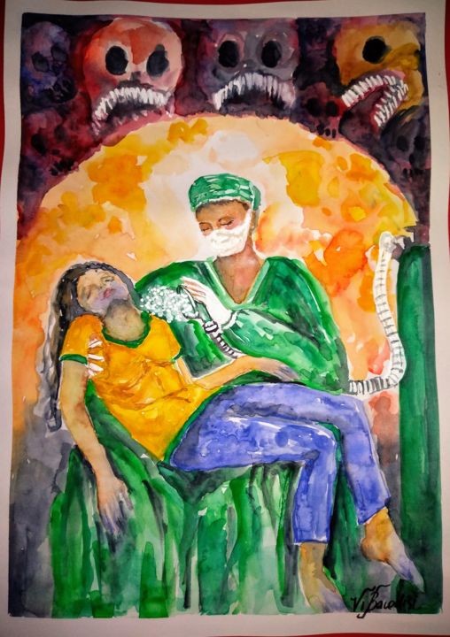 Pintura intitulada ""O bom combate "" por Vi Bacadisi, Obras de arte originais, Aquarela