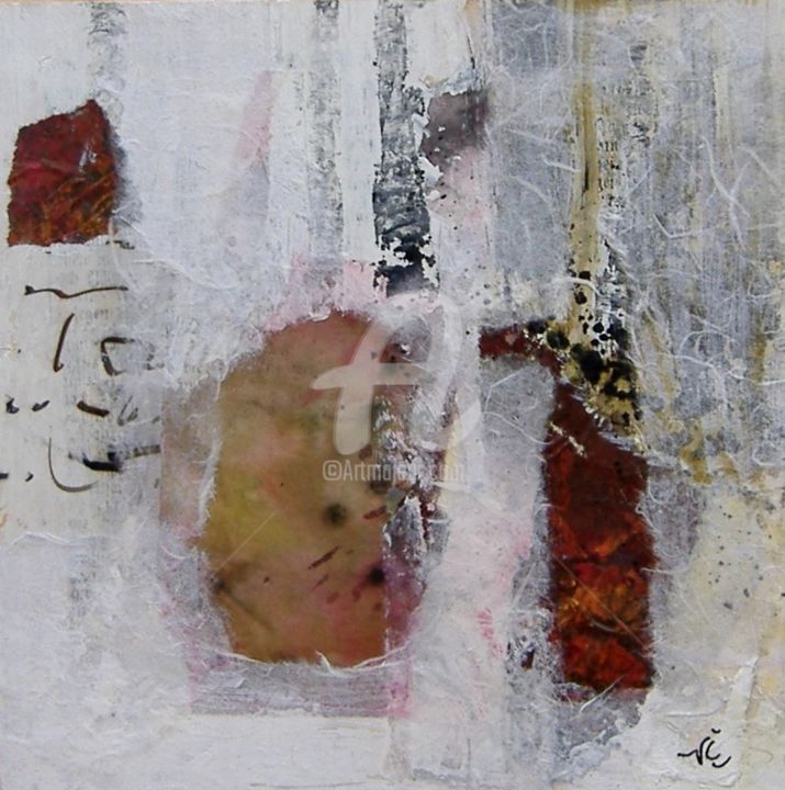 Painting titled "Coton douceur" by Viviane De Barba, Original Artwork, Collages Mounted on Wood Panel