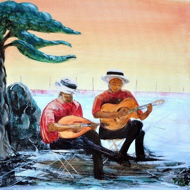 Painting titled "dueling guitares" by Viba, Original Artwork