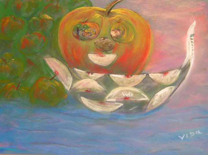 Painting titled "Pomme à Venise" by Viba, Original Artwork, Oil