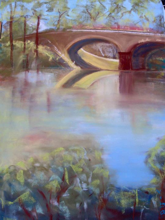 Peinture intitulée "Le pont" par Viba, Œuvre d'art originale, Pastel