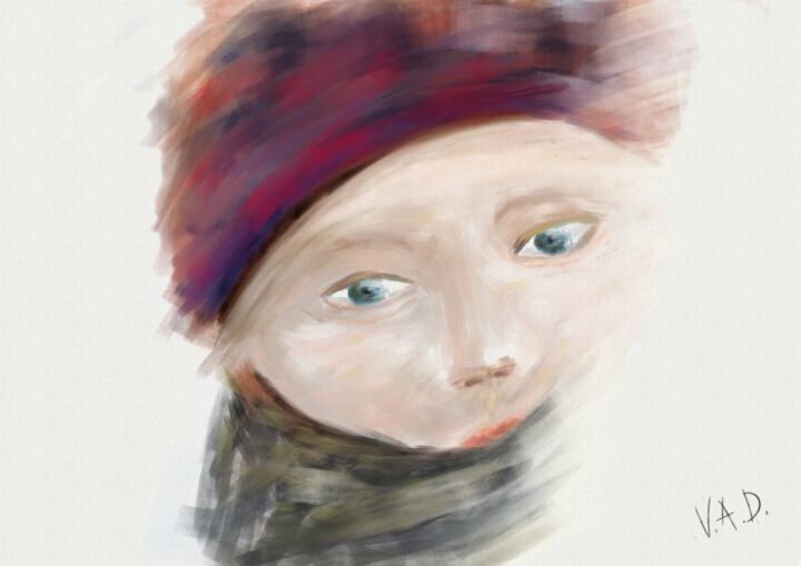 Arts numériques intitulée "Portrait with cute…" par Anton Vivchar, Œuvre d'art originale, Peinture numérique
