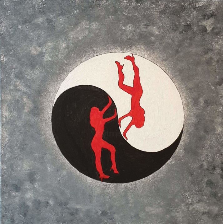 Peinture intitulée "Red Girl ying & yang" par Vl'Art, Œuvre d'art originale, Acrylique