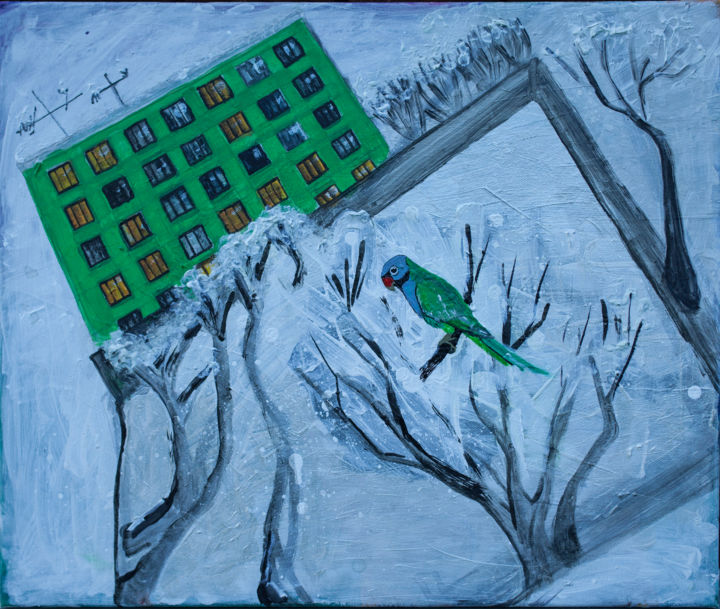 Pintura intitulada "escape-or-green-par…" por Elena Maryashina, Obras de arte originais, Acrílico