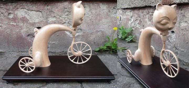 Sculpture intitulée "Catcycle" par Vk050, Œuvre d'art originale, Bois