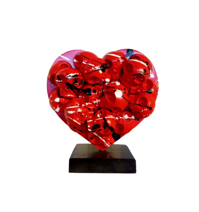 Sculpture titled "Heart Skull red" by Vl, Original Artwork, Resin