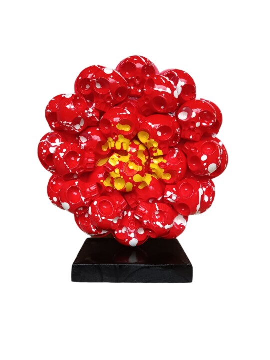 Скульптура под названием "FlowerSkull" - Vl, Подлинное произведение искусства, Смола