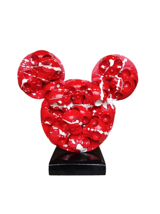 Sculpture intitulée "MickeySkull rouge" par Vl, Œuvre d'art originale, Résine