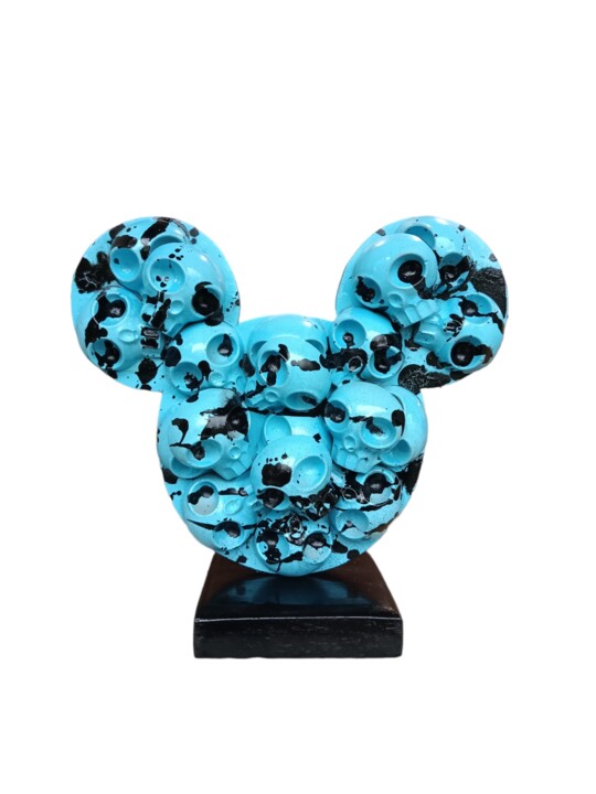 Scultura intitolato "MickeySkull Bleu Li…" da Vl, Opera d'arte originale, Resina