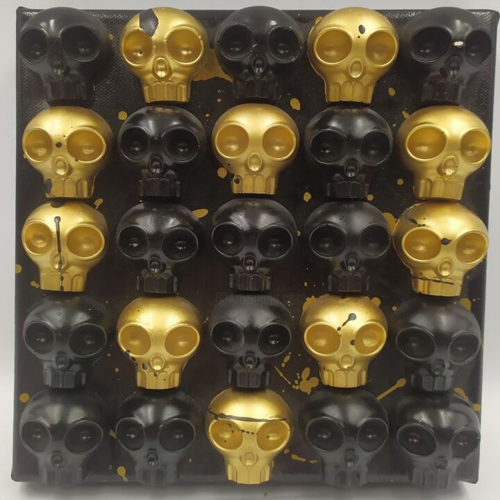 Sculpture intitulée "HEARTSKULL black" par Vl., Œuvre d'art originale, Acrylique