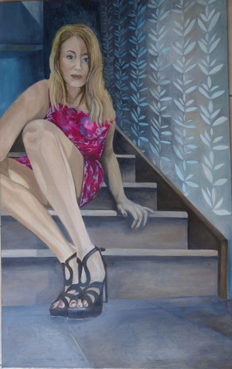 Malerei mit dem Titel "L'escalier" von Virginie La, Original-Kunstwerk, Acryl