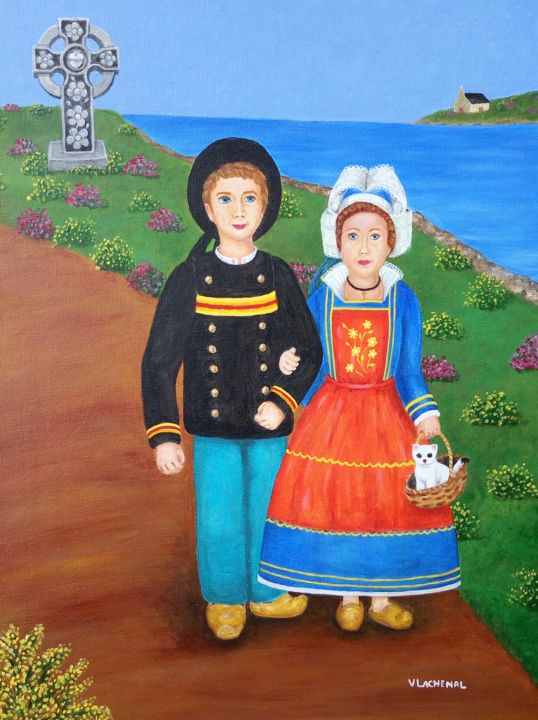 Painting titled "Promenade en pays B…" by Véronique Lachenal, Original Artwork, Acrylic