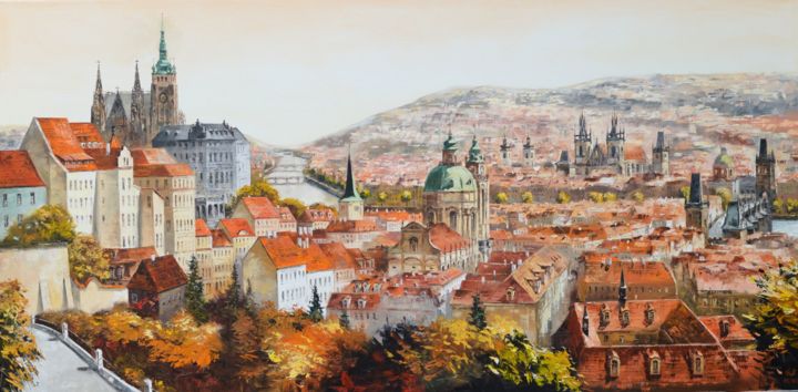 Painting titled "The Panorama of Pra…" by Vlad Novik, Original Artwork, Oil