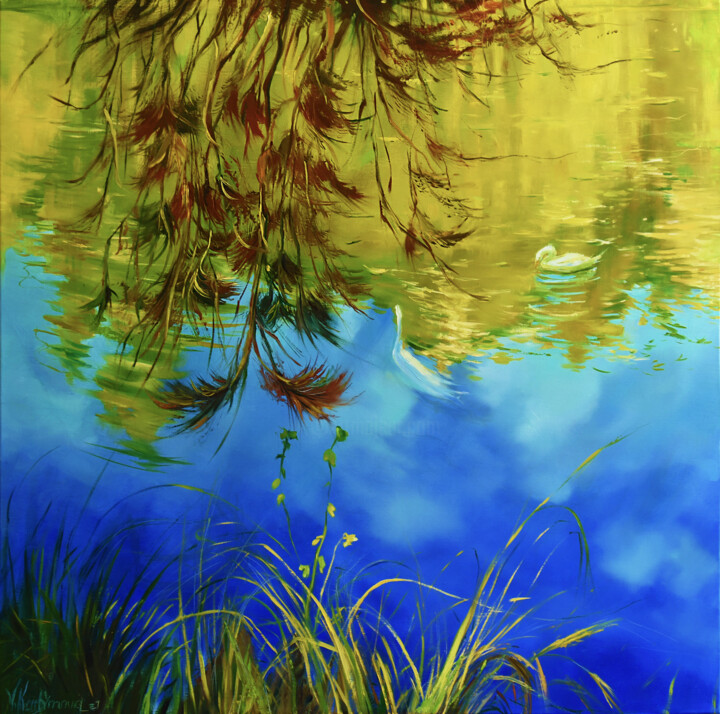 Painting titled "Calm Morning" by Vlada Kadymova, Original Artwork, Oil Mounted on Wood Stretcher frame