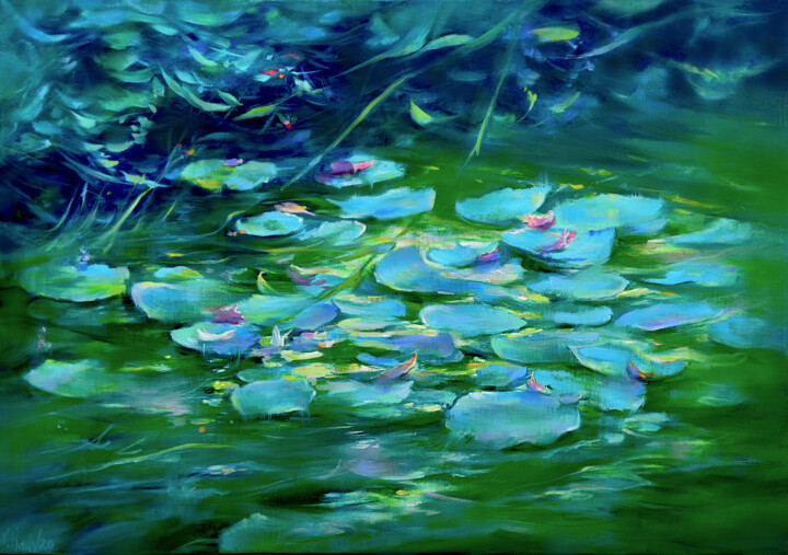 Peinture intitulée "Morning water lilies" par Vlada Kadymova, Œuvre d'art originale, Huile Monté sur Châssis en bois