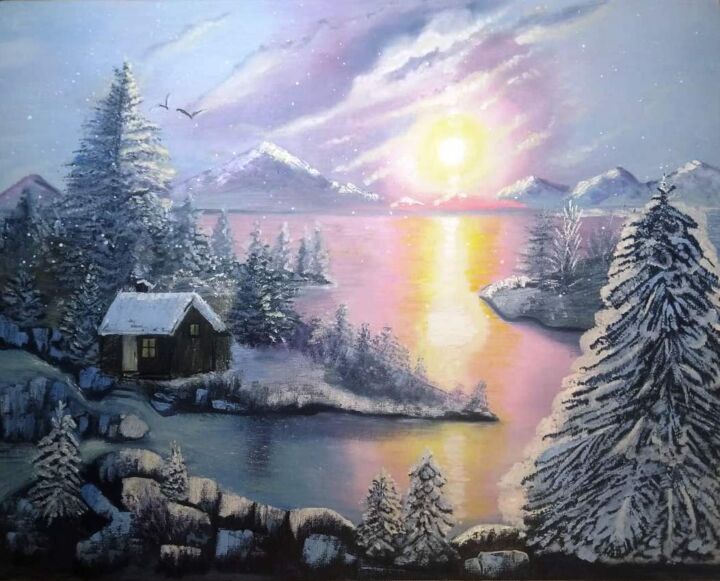 Картина под названием "Зима" - Vlada Levkina, Подлинное произведение искусства, Масло