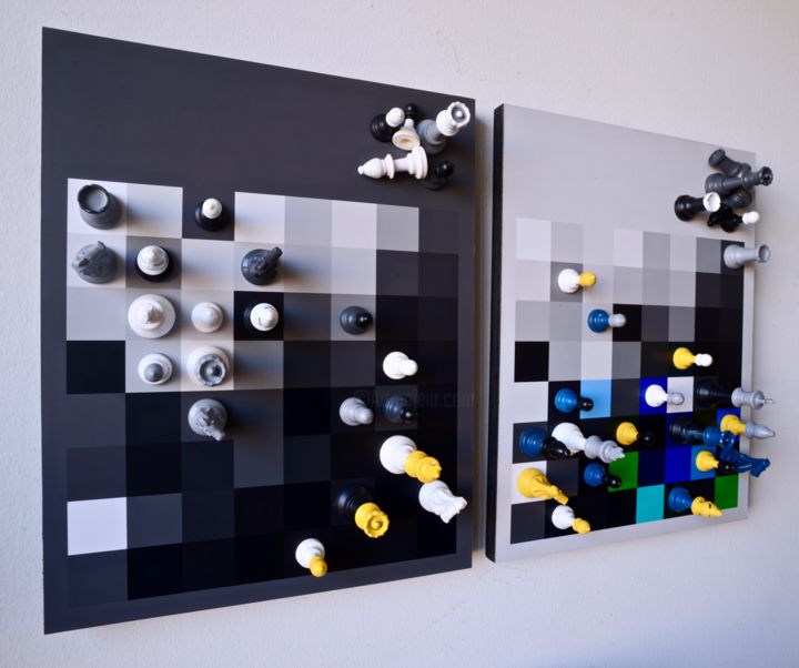 Design intitulée "Chess Art in Black&…" par Dragomir, Œuvre d'art originale