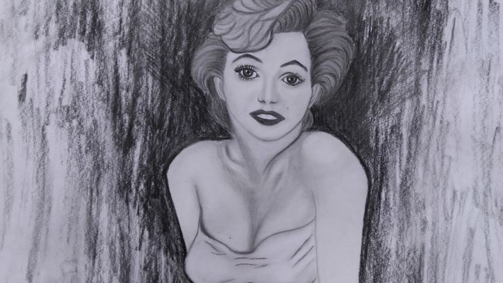 Disegno intitolato "Marilyn Monroe" da Vladimir Vlad, Opera d'arte originale, Carbone