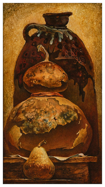 Schilderij getiteld "Dreistufiges Stilll…" door Wladimir Jäger, Origineel Kunstwerk, Olie