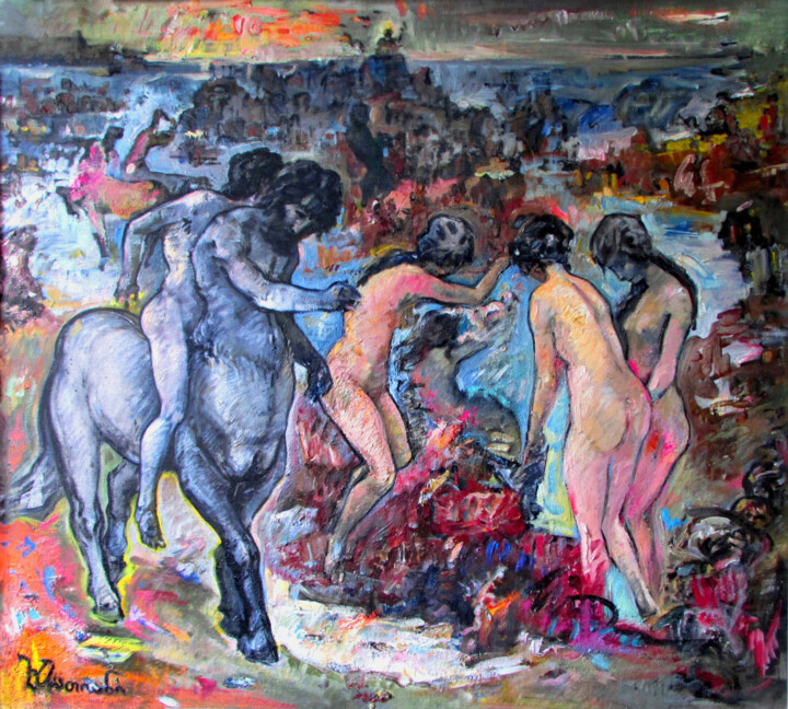Pintura titulada "Myth of the Sea," por Asatiani Vladimer (Lado), Obra de arte original, Oleo