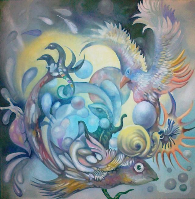 Peinture intitulée "Planet birth" par Vladimir Bazanov, Œuvre d'art originale, Autre