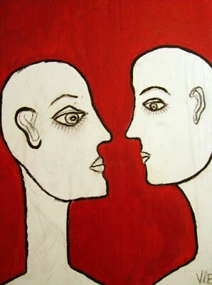 Peinture intitulée "Rouge dualité" par Vladimir Bourrec, Œuvre d'art originale