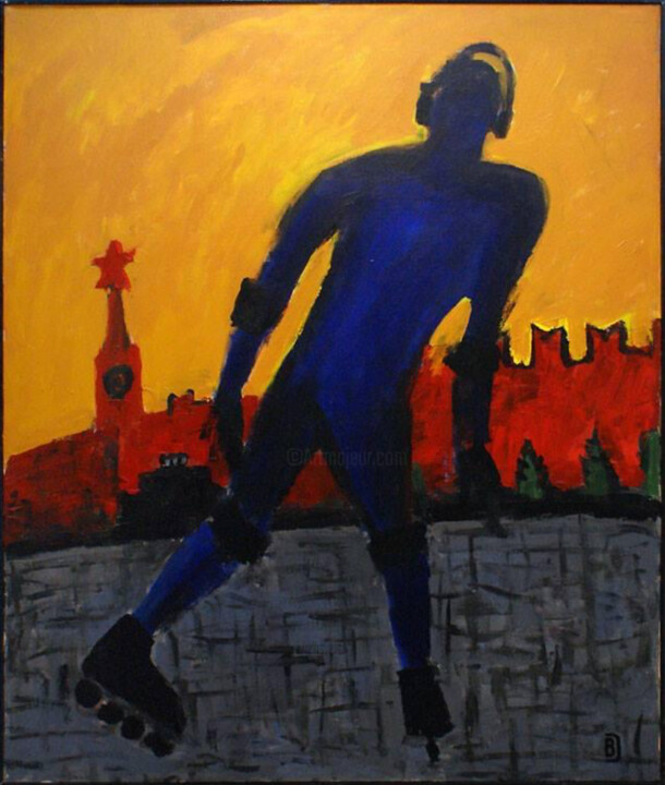 Painting titled "roller skater" by Vladimir Daibov, Original Artwork, Acrylic Mounted on Wood Stretcher frame