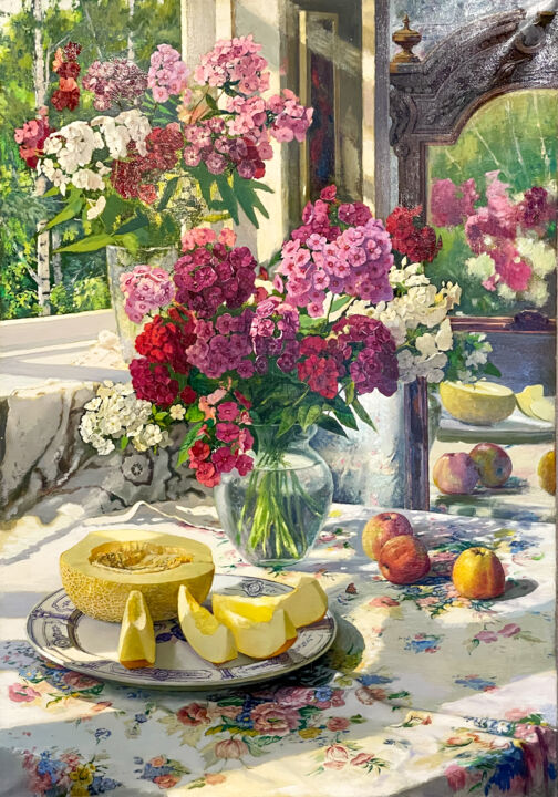 Painting titled "Натюрморт с дыней" by Vladimir Filatov, Original Artwork, Oil