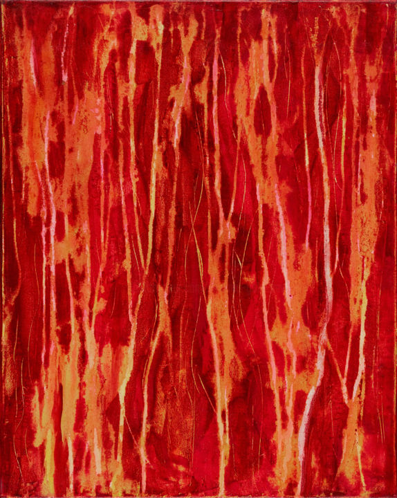 Painting titled "La forêt rouge" by Théo Golb, Original Artwork, Acrylic