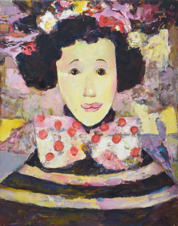 Картина под названием "Девочка с бантом" - Владимир Гурбо, Подлинное произведение искусства, Масло Установлен на Деревянная…