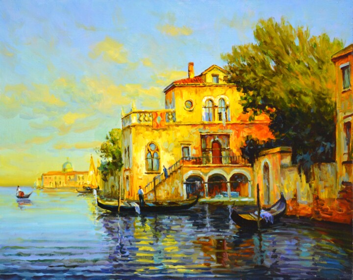 Картина под названием "Венеция летом." - Владимир Гурбо, Подлинное произведение искусства, Масло Установлен на Деревянная ра…