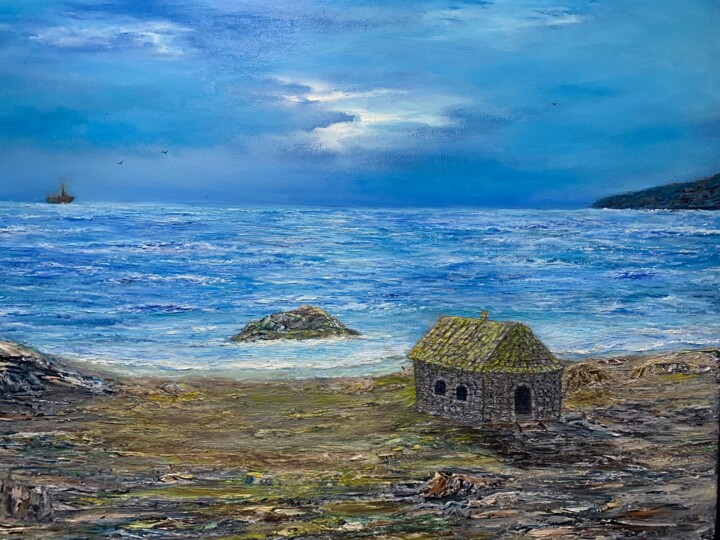 Painting titled "House by the sea" by Vladimir Kolokolzew, Original Artwork, Oil
