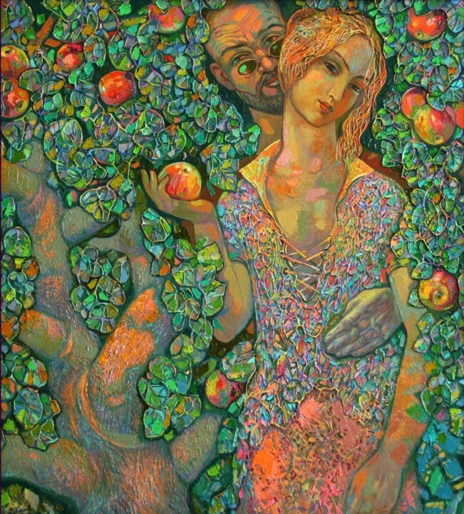 Peinture intitulée "Райские  яблоки" par Vladimir Konev, Œuvre d'art originale, Huile Monté sur Châssis en bois