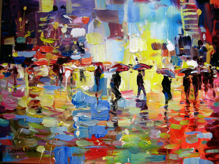 Painting titled "Abstract. Rainy nig…" by Vladimir Lutsevich, Original Artwork, Acrylic