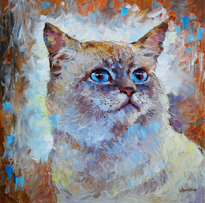 Painting titled "Cat with blue eyes" by Vladimir Lutsevich, Original Artwork, Oil