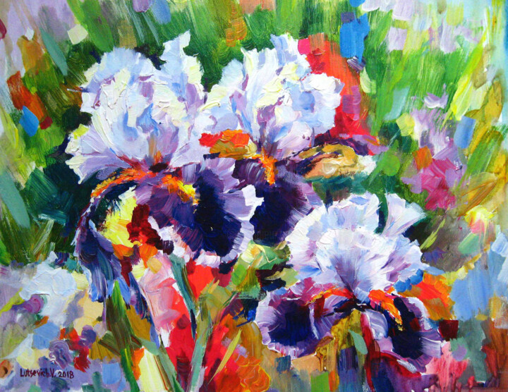 Malarstwo zatytułowany „Irises in the field” autorstwa Vladimir Lutsevich, Oryginalna praca, Akryl