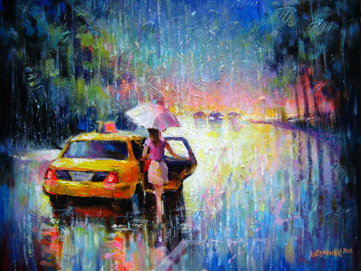 Painting titled "Night rain" by Vladimir Lutsevich, Original Artwork, Acrylic