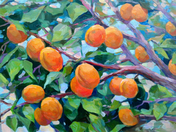 Painting titled "Apricots" by Vladimir Lutsevich, Original Artwork, Oil