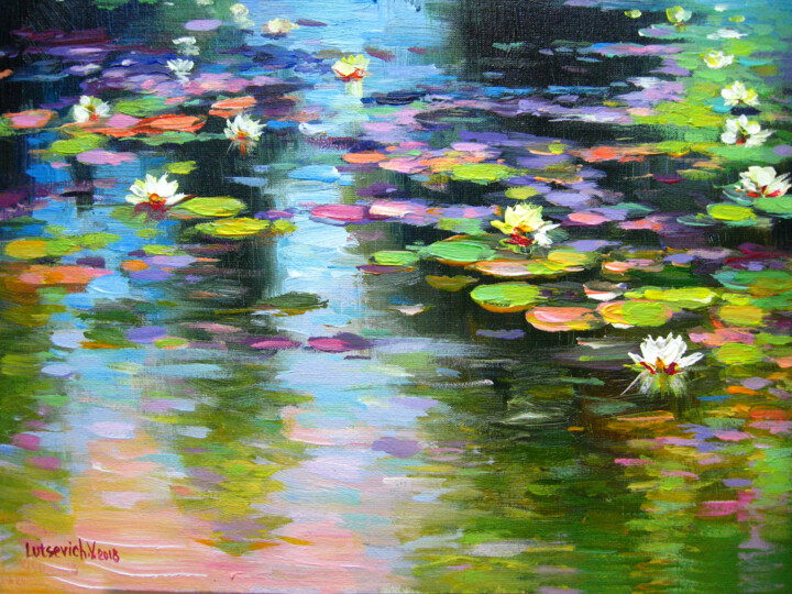 Malarstwo zatytułowany „Water lilies in Sof…” autorstwa Vladimir Lutsevich, Oryginalna praca, Akryl