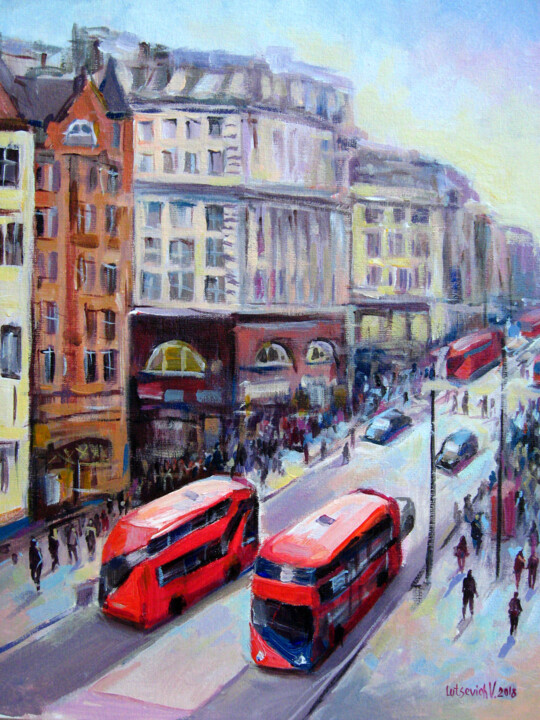 Schilderij getiteld "street of London" door Vladimir Lutsevich, Origineel Kunstwerk, Acryl