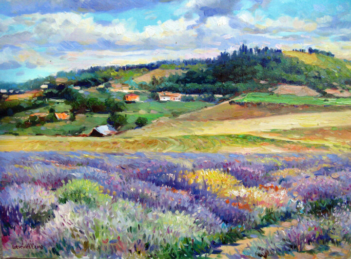 Painting titled "Lavender in the fie…" by Vladimir Lutsevich, Original Artwork, Oil