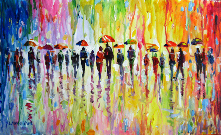 Pintura intitulada "Autumn rain in the…" por Vladimir Lutsevich, Obras de arte originais, Acrílico