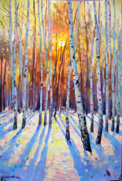 「Birches in winter」というタイトルの絵画 Vladimir Lutsevichによって, オリジナルのアートワーク, アクリル