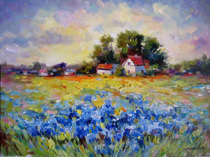Painting titled "Rural landscape" by Vladimir Lutsevich, Original Artwork, Oil