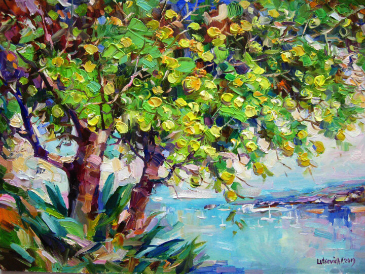 Painting titled "Lemon tree in Sicily" by Vladimir Lutsevich, Original Artwork, Oil