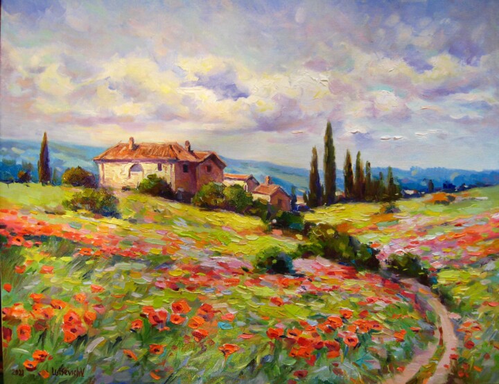 Schilderij getiteld "Landscape in Italy.…" door Vladimir Lutsevich, Origineel Kunstwerk, Olie