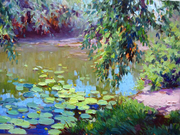 绘画 标题为“Water Lily Lake-2” 由Vladimir Lutsevich, 原创艺术品, 油