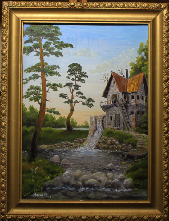 Картина под названием "Старая мельница" - Владимир Макаров, Подлинное произведение искусства, Масло